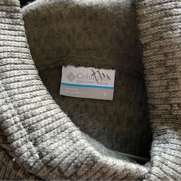 Columbia Fleece Pullover Shawl Neck Sweater Woven Mossy Green Size Large EUC - Picture 2 of 5